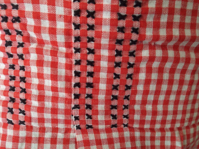 Gingham Apron Handmade Half Apron Red and White Cross Stitch Geometric Design image 3