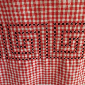 Gingham Apron Handmade Half Apron Red and White Cross Stitch Geometric Design image 4