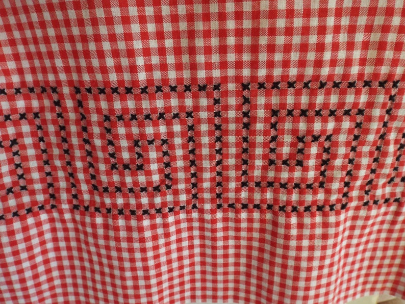 Gingham Apron Handmade Half Apron Red and White Cross Stitch Geometric Design image 4