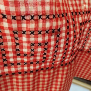 Gingham Apron Handmade Half Apron Red and White Cross Stitch Geometric Design image 5