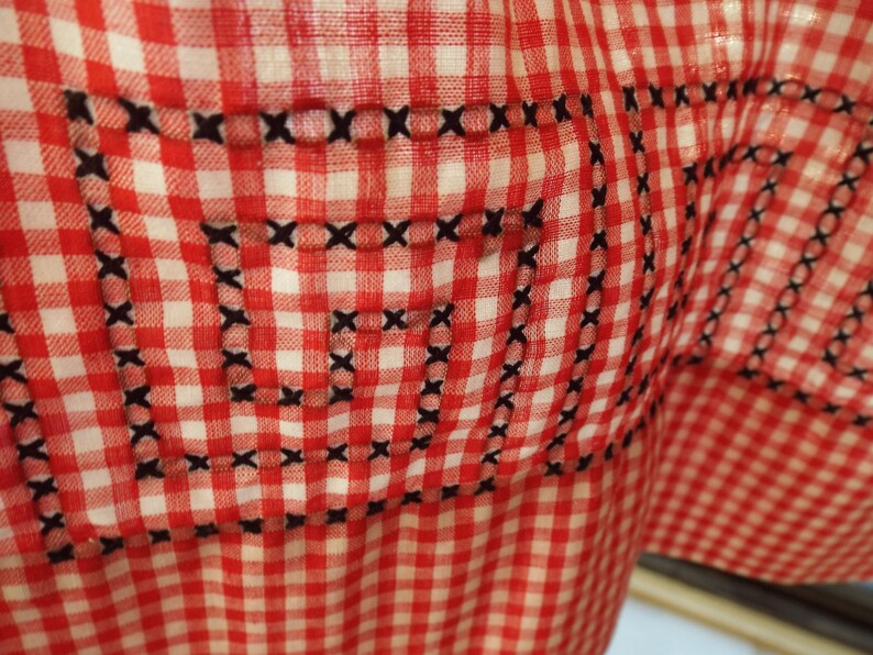 Gingham Apron Handmade Half Apron Red and White Cross Stitch Geometric Design image 5