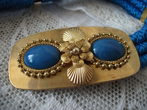 GUTOS Belt Ladies Blue Cabochon Gold Tone Buckle Adjustable Made in West-Germany
