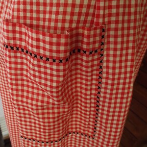 Gingham Apron Handmade Half Apron Red and White Cross Stitch Geometric Design image 2