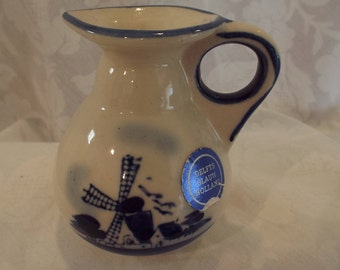 Delft Blue Pitcher Blue and White Hand Painted Windmill Small Pitcher Creamer Ceramic