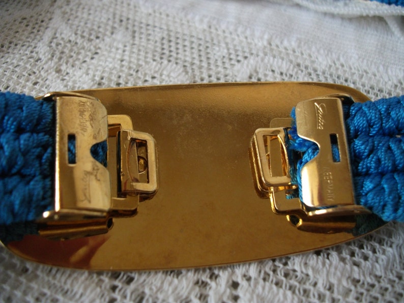 GUTOS Belt Ladies Blue Cabochon Gold Tone Buckle Adjustable Made in West-Germany image 3