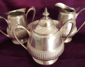 Middletown Creamer, Sugar, Waste Receptacle Set Silver Plate