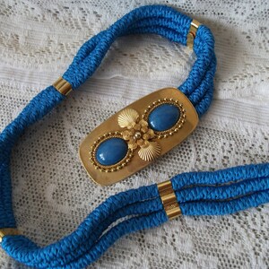 GUTOS Belt Ladies Blue Cabochon Gold Tone Buckle Adjustable Made in West-Germany image 2