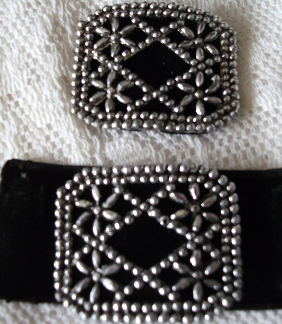 Shoe Buckles Steel Cut Silver Tone Pair