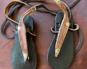 SANDALIAS UNISEX para NIÑOS , de cuero, estilo Tarahumara: Pies Ligeros