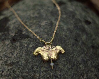 BRONZE NIPPLE NECKLACE, pendant, womenhood pendant, breast jewelry, breast pendant, rose quartz necklace, 8M, female power, amethyst quartz