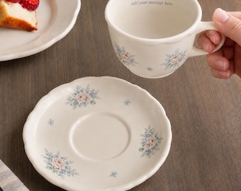 Personalized Floral Tea Cup and Saucer (12pack), Message Inside, Cottagecore Gift for Her