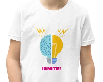 STEM-T-shirt voor jongeren, Science Brain Lightbulb Ignite-shirt, Curious Kids Apparel