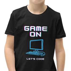 Camiseta de programação para jovens, camiseta "Vamos programar" para gamers e entusiastas de STEM.