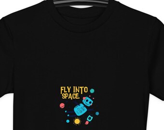 Biologisch katoenen kinder T-shirt met ruimtevaartthema, astronauten- en astronomie-T-shirt, shirt voor toekomstige ontdekkingsreizigers