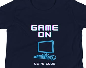 T-shirt voor jongeren met programmeerthema, STEM-shirt voor gamers, 'Let's Code'-design (100% katoen)