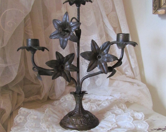 Small Antique French Altar Candelabra With Lilies Etsy