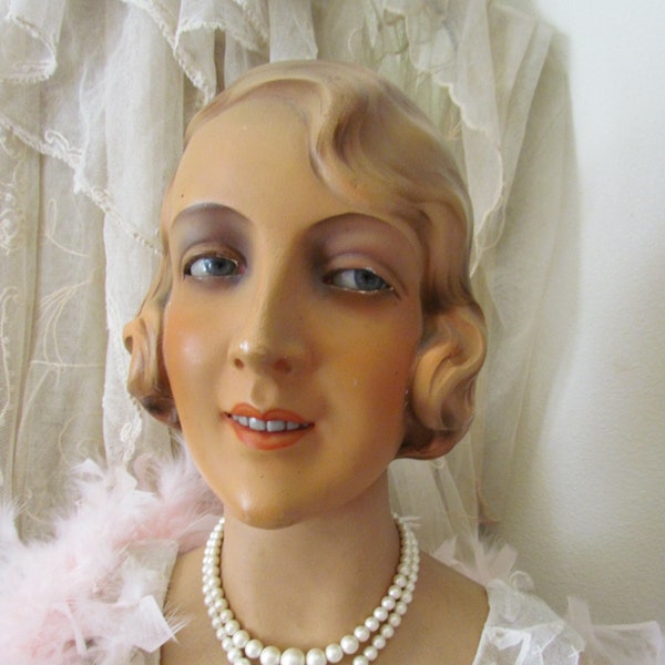 BEST Art Deco Life Size Mannequin Bust With Arms And Glass Eyes And Real Teeth RARE