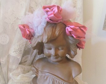 1950's Pink Satin Rose Pink Tulle Ballet Crown