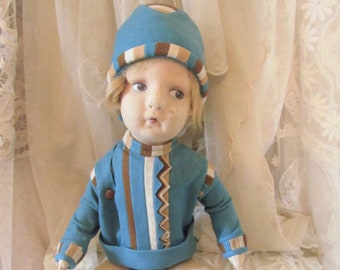 Antique Italian Alma Boy Doll, Felt Lenci Like Doll RARE