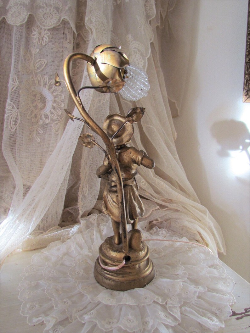 Antique French Figural Spelter Moreau Girl Statue Lamp Artt image 6