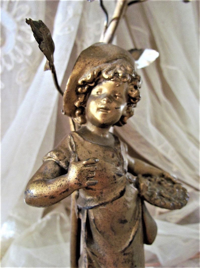 Antique French Figural Spelter Moreau Girl Statue Lamp Artt image 3