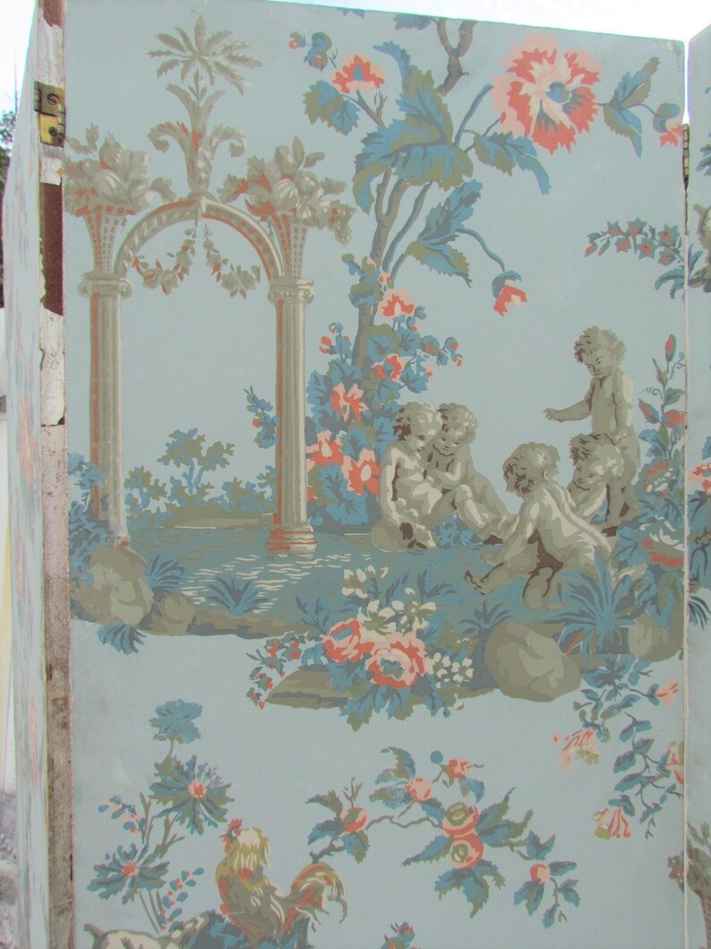 Vintage Cherub Folding Wallpaper Screen 6’ RARE Room - Etsy