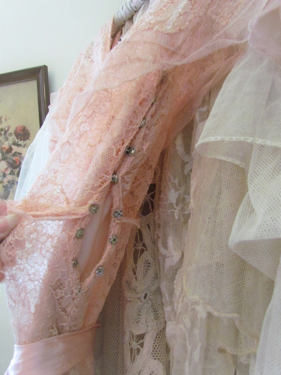 1932 Pink Lace Wedding Dress Ensemble, Pink Tulle… - image 7