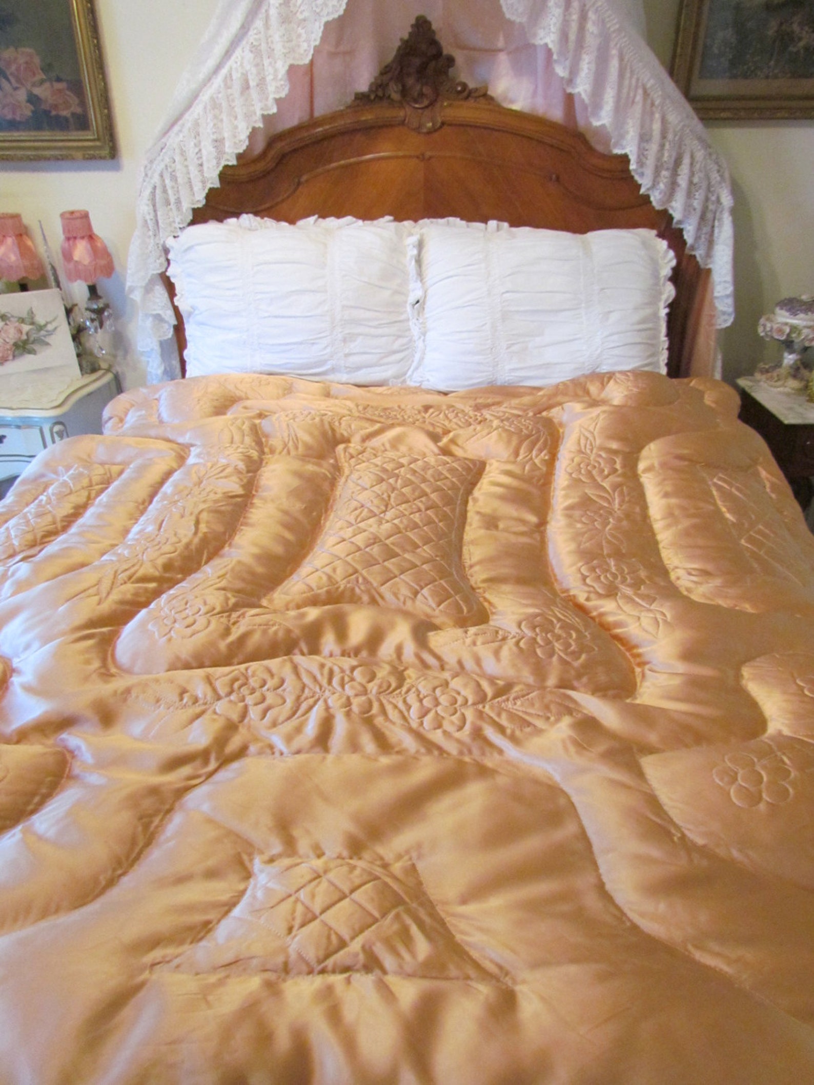 Vintage Liquid Satin Eiderdown Quilt Copper/Peach Hollywood Etsy