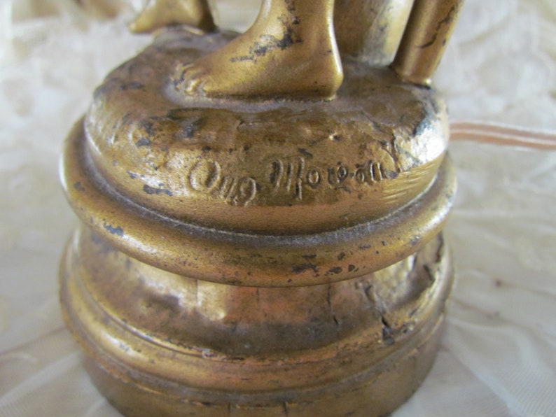Antique French Figural Spelter Moreau Girl Statue Lamp Artt image 5
