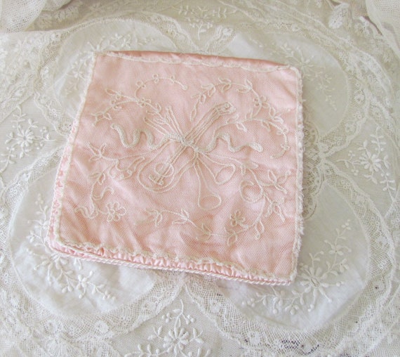 French Tambour Net Lace Pink Silk Hankie Lingerie