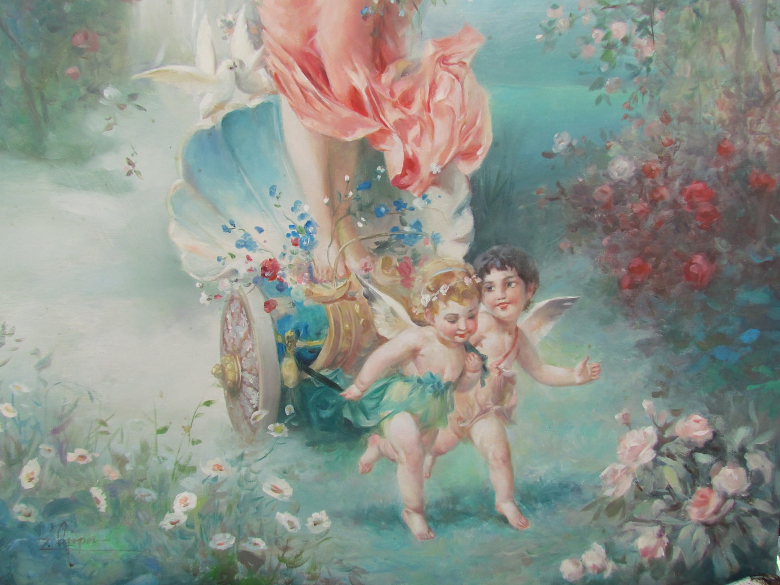 Exquisite Lady With Cherubs Oil Painting Signed After Hans Etsy