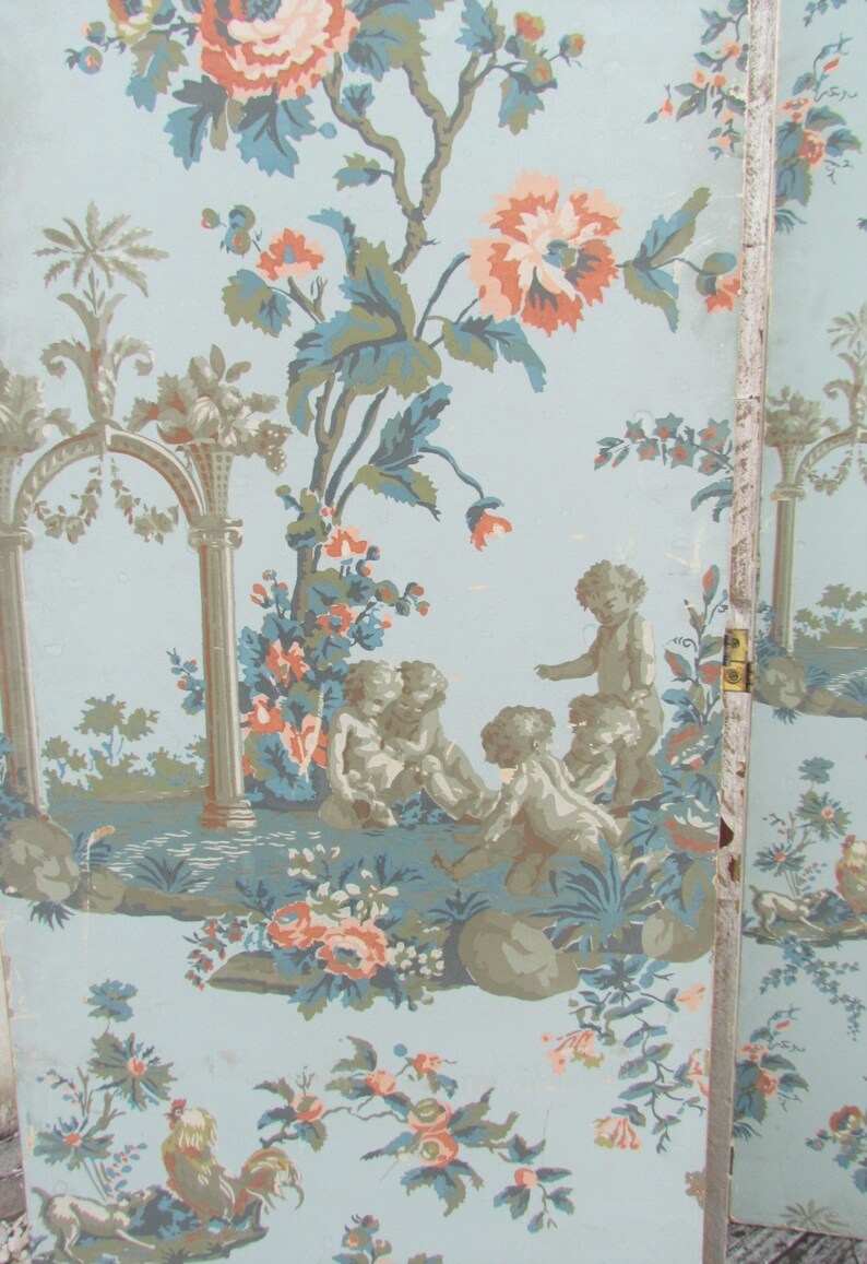 Vintage Cherub Folding Wallpaper Screen 6’ RARE Room - Etsy