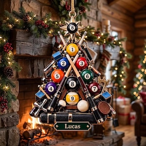Personalized Billiards Christmas Tree Acrylic Ornament,  Gift for Pool Hall Lover Dad Husband