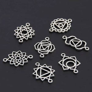 7 Chakra Connectors Assortment of Seven Small Chakra Charms for Bracelets Jewelry Supplies Boho Findings About 20mm