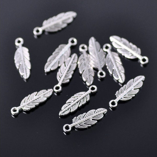 Tiny Feather Charms Mini Silver Feathers Nature Spiritual Tribal Boho Jewelry Supplies Findings 15x5mm Choose Quantity
