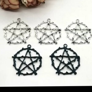 Black Pentacle Charms Twisted Branch Pentacle Pendants Silver or Black Nature Wicca Pendants Halloween Charms Jewelry Supplies 32mm