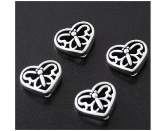 50Pcs Antiqued Silver Tone Tiny Smooth Heart Spacer Beads Charms 4.5x5mm