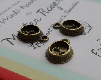 Dog Food Bowl Antique Bronze Charms 9x20mm Set of 10 A1197