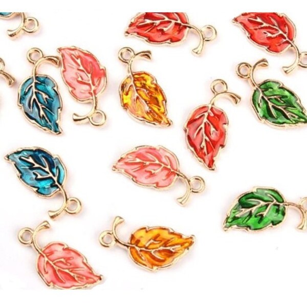 Lovely Enamel Leaf Charms Mini Leaves Gold Tone Jewelry Supplies Choose Color or Random Mix  About 20x12mm