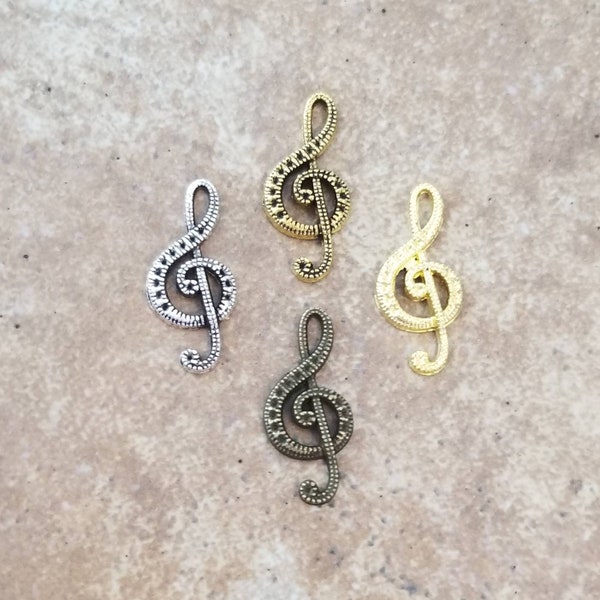 10 Treble Clef Charms Small Treble Clef Connectors Silver Gold Bronze Music Charms Jewelry Supplies 22x10mm