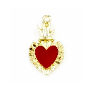 Red Enamel Sacred Heart Charms Red Milagros Charms Gold Sacred Heart Charms Red Sacred Heart Pendants Religious Charms Rosary Parts 27x15mm