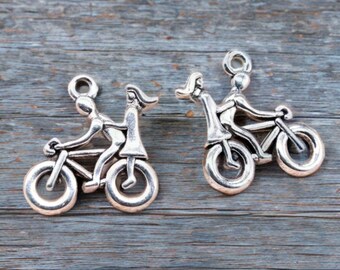 Adorable Bicycle Charms Boy and Girl on Bicycle Bicycle Built for Two Double Sided Summer Joy Bicycle Jewelry Supplies 21x18mm Substantial