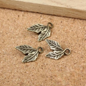 Little Leaf Connectors Bronze or Antique Silver Fall Leaves 2 Loop Charms Jewelry Supplies 14x11mm A10