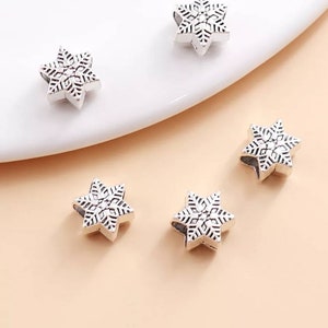 Snowflake Beads Silver Snowflake Spacer Beads Christmas Beads Snowflake Bracelet Charms  Snowflake Findings Jewelry Supplies 11x9mm Hole 4.6