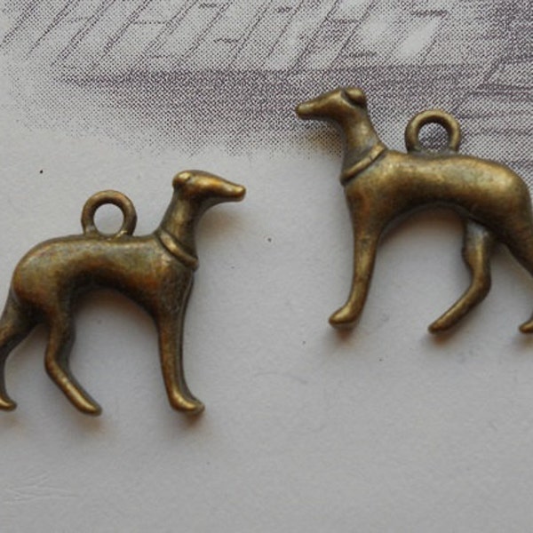 Bronze Greyhound Charms Dog Charms 3 D Well Crafted Greyhound Charms Jewelry Supplies 19x23mm