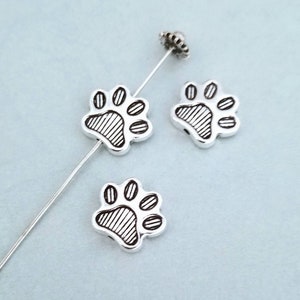 5 Paw Print Spacer Beads Beautiful Dog Cat Bracelet Focal Beads Double Sided Pet Paws Beading Jewelry Supplies 12x14mm