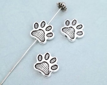 5 Paw Print Spacer Beads Beautiful Dog Cat Bracelet Focal Beads Double Sided Pet Paws Beading Jewelry Supplies 12x14mm