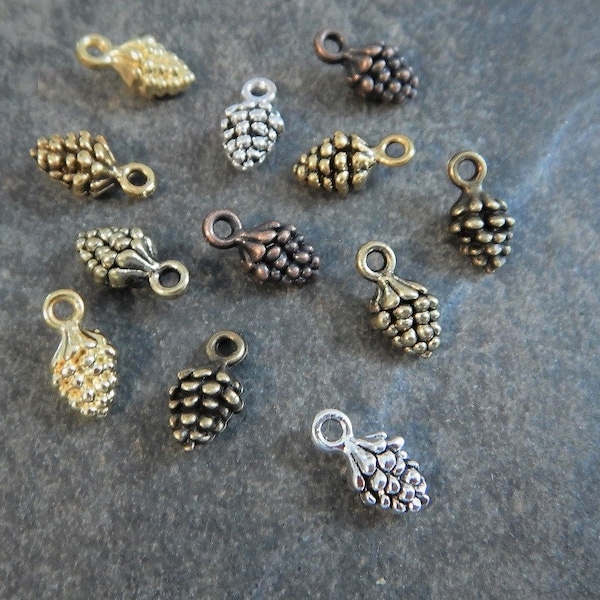 10 Pinecone Charms Fall Jewelry Supplies Assorted Fall Colors Nature Mini Pine Cones Charms About 13x7mm Very Small