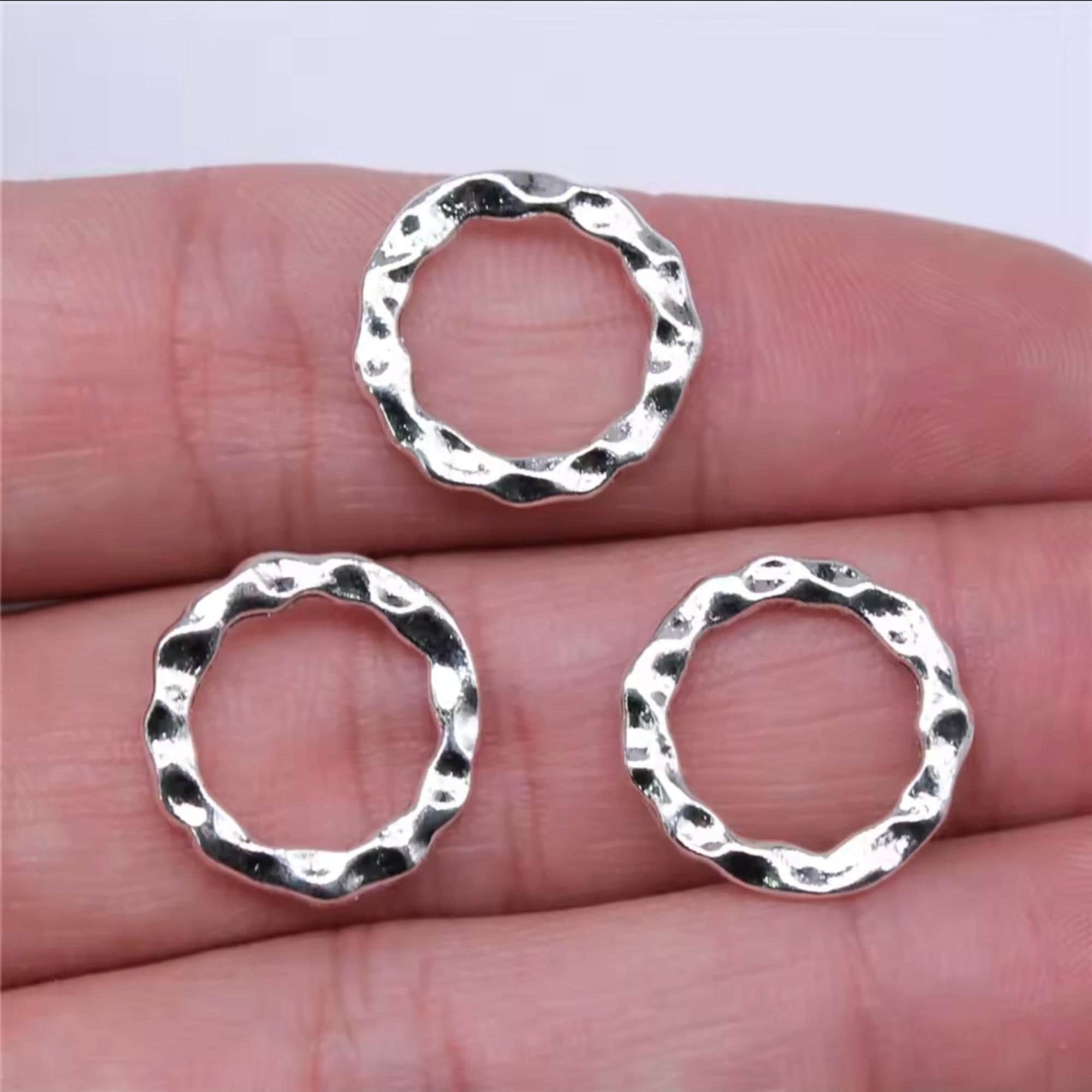 Shiny Silver Ring Connectors Hammered Look Linking Rings Findings