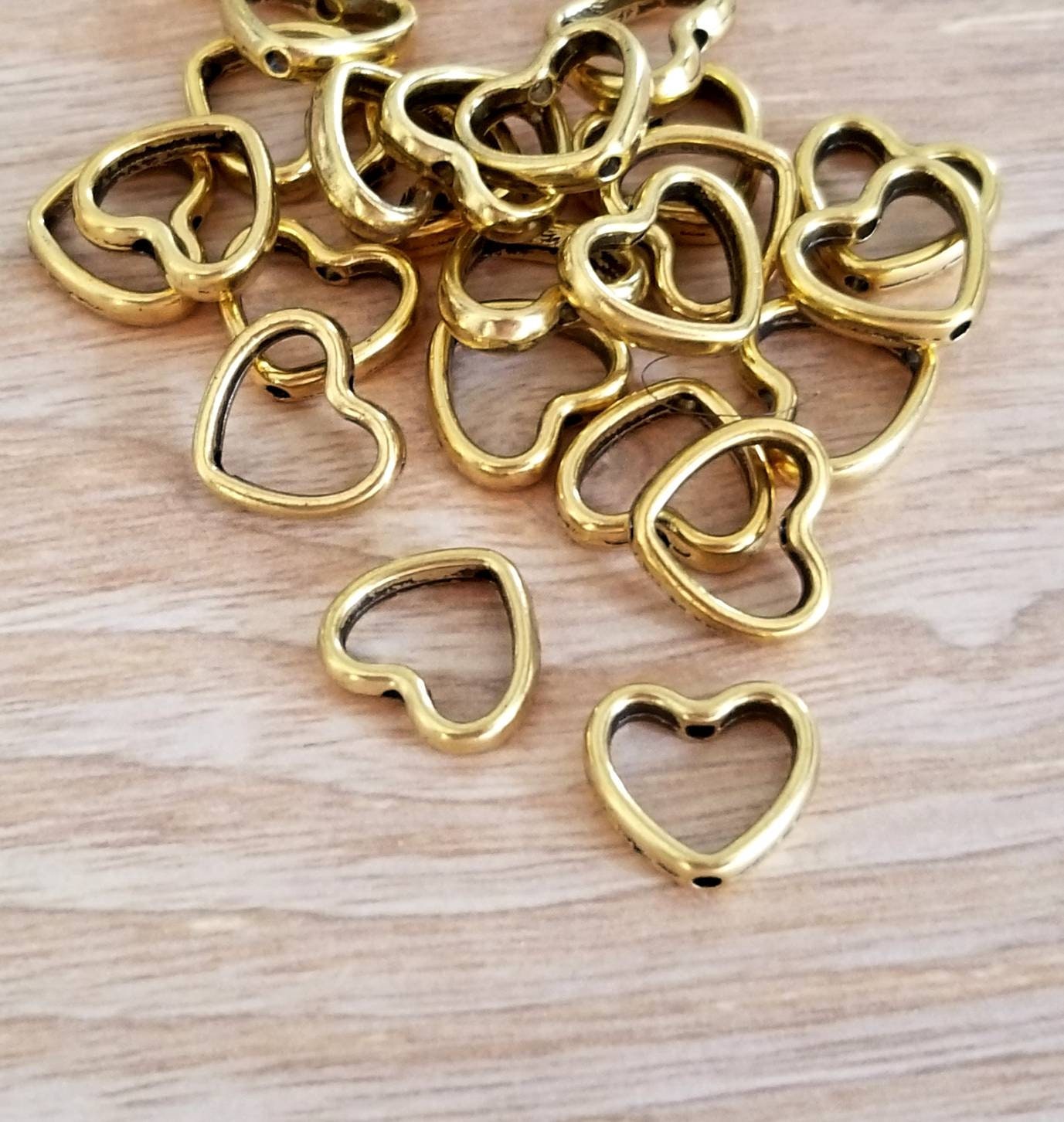 Heart Bead Frames Antique Gold Heart Spacer Beads Etsy